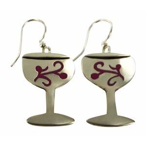 Far Fetched Mima Oly Cabernet Vine Wine Glass Dangle Earrings  Silver-Plated